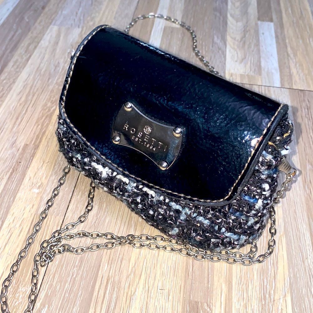 Mini crossbody purse Rossetti checkered gray black square pattern